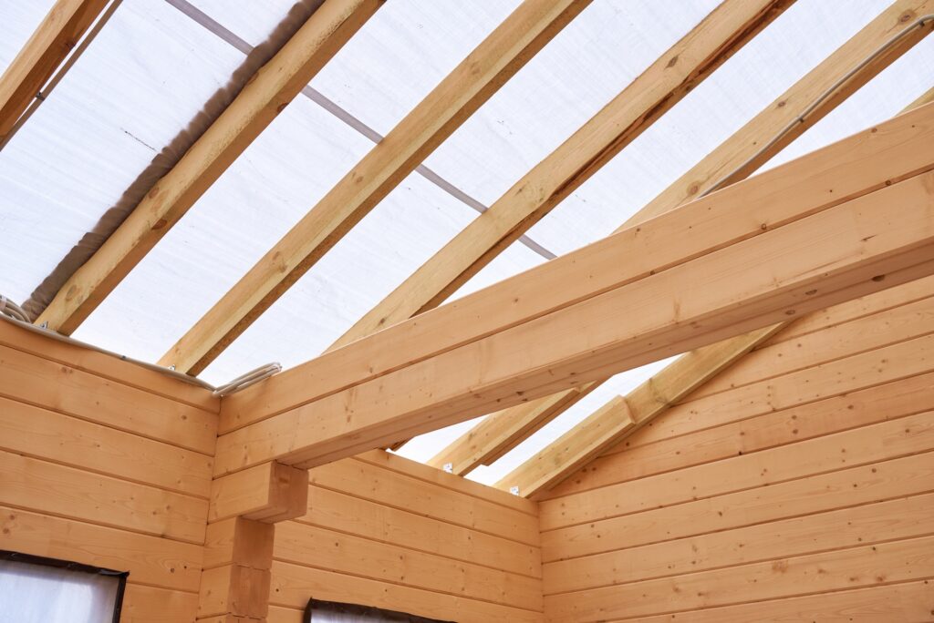 inside a wooden house under construction